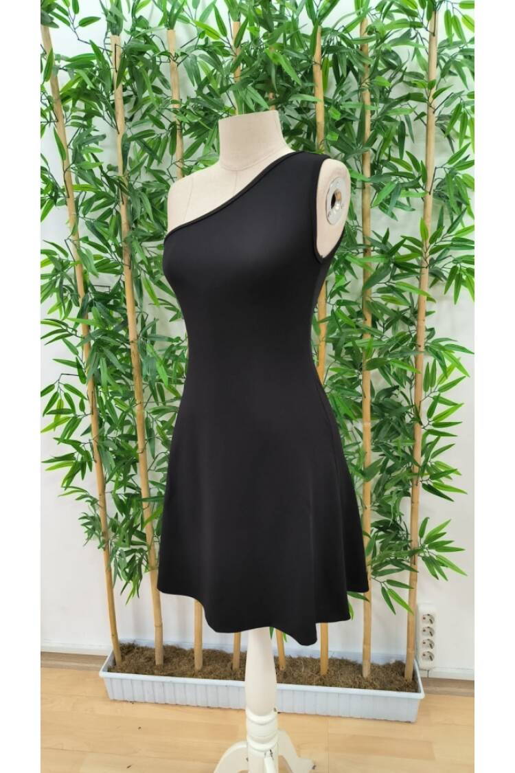 Women's One-Shoulder Strap Crepe Mini Dress - Black