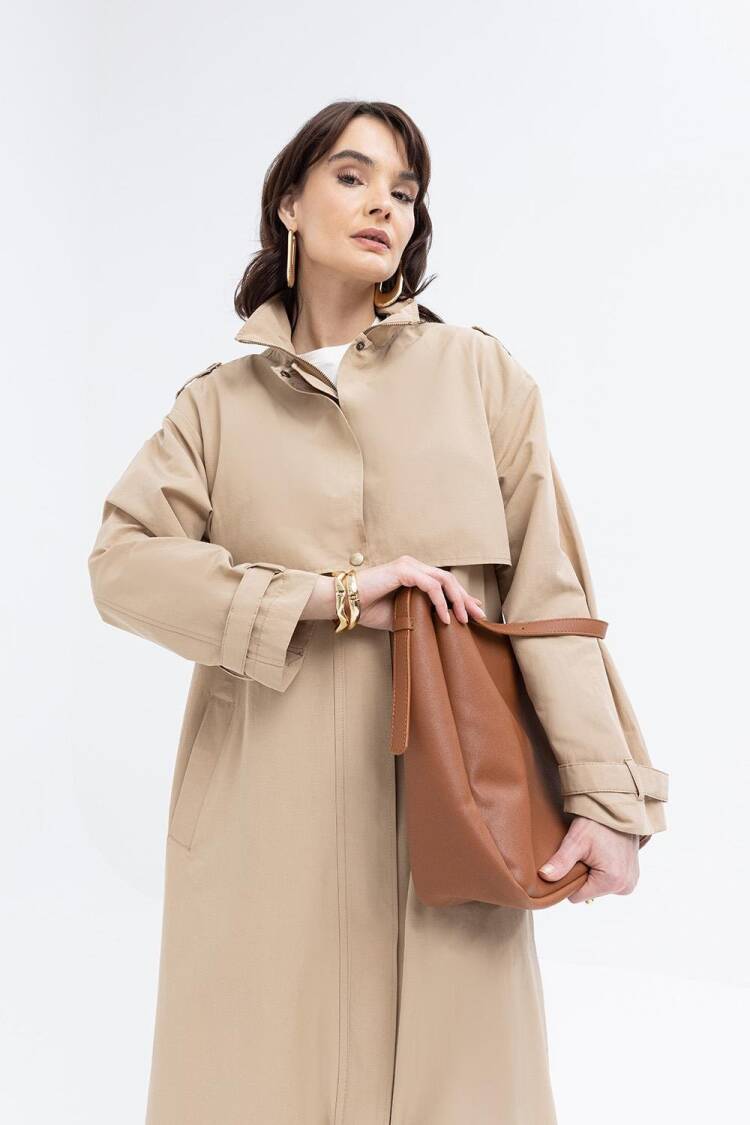 Windbreaker Trench Coat With Pockets - Allday - Globality Store - Women Clothes Wholesale Turkey