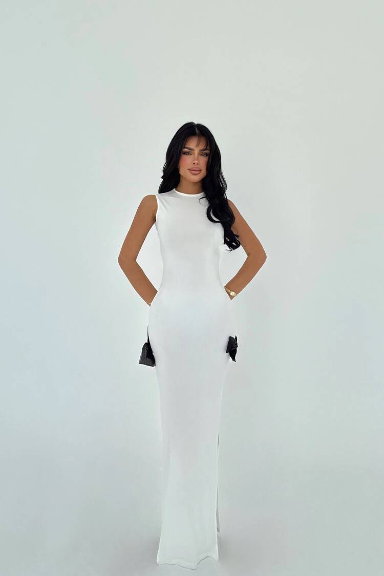 White Bow Detail Long Dress - Brand: EYYO ATELIER - Women's Clothing Wholesale - Globality Store