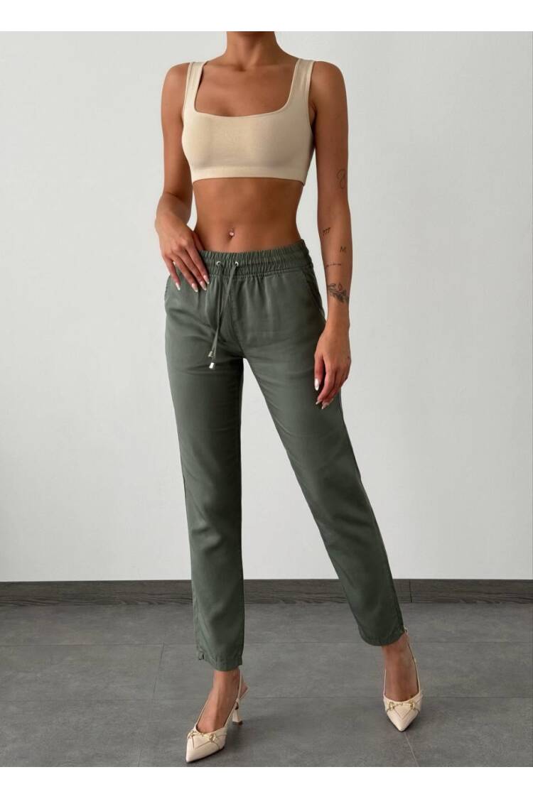 Women's Elastic Waist Slim Leg Khaki Jogger Pants - Brand: LACARINO - Women's Clothing Wholesale - Globality Store