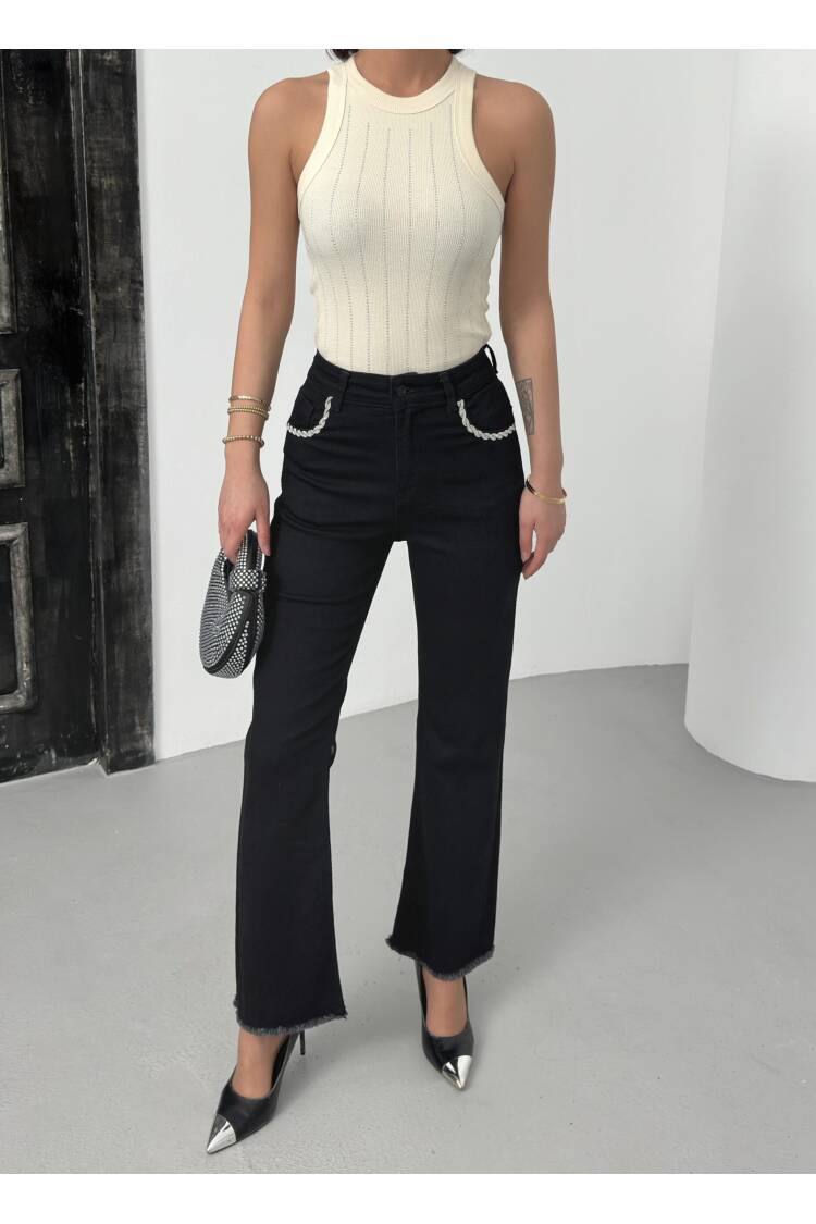 High Waist Leg Front Pocket DetailedJeans