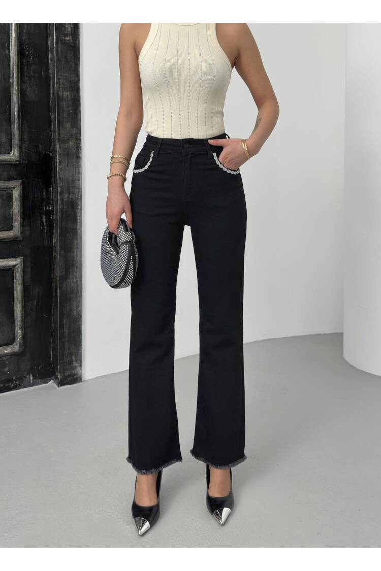High Waist Leg Front Pocket DetailedJeans