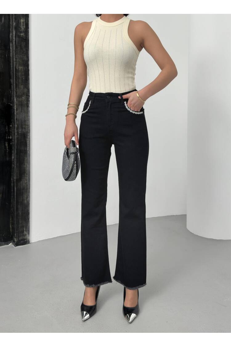 High Waist Leg Front Pocket DetailedJeans