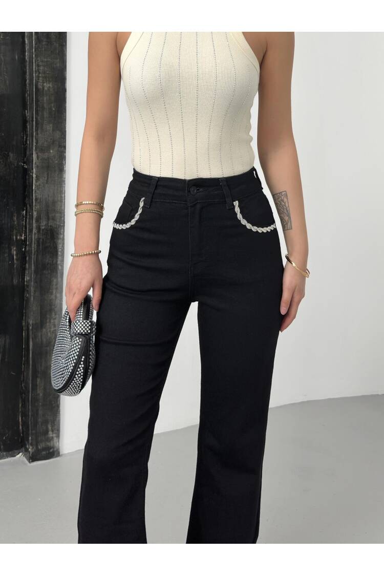 High Waist Leg Front Pocket DetailedJeans
