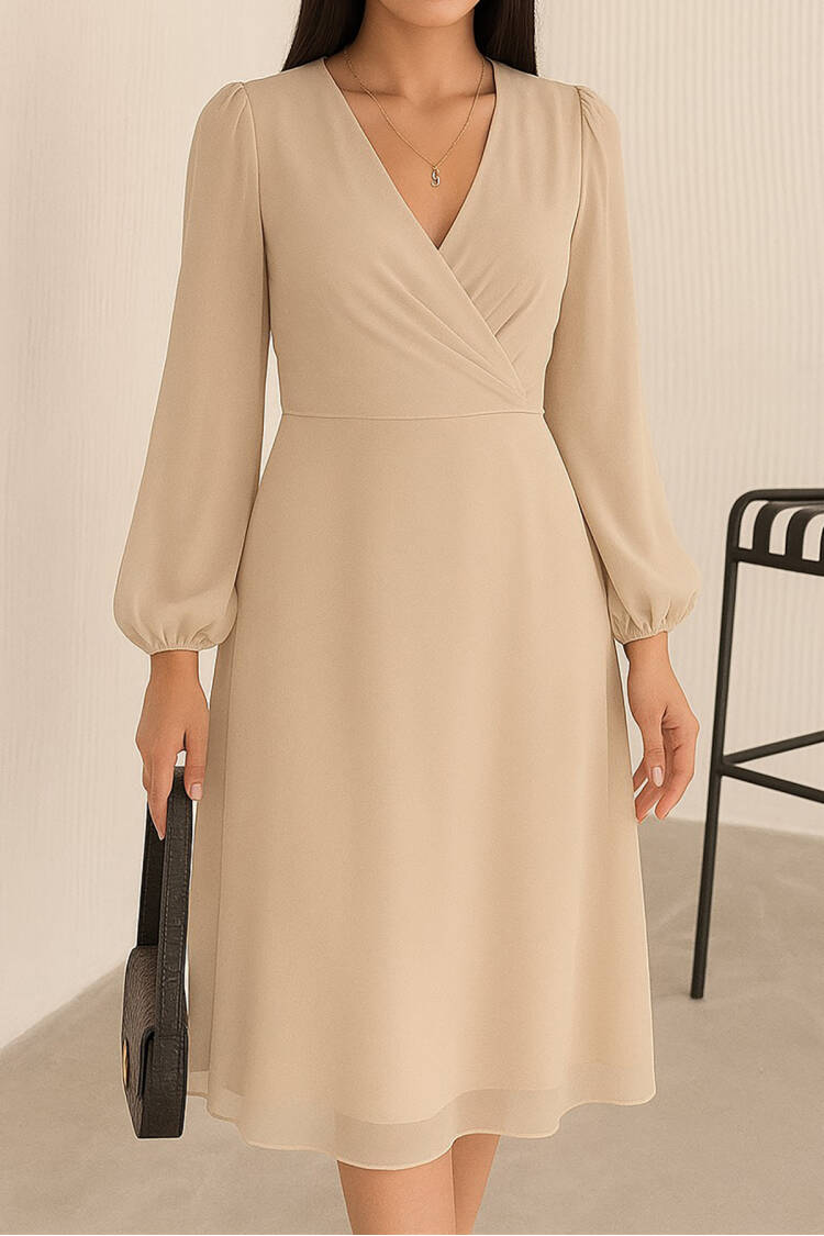 Lined Chiffon Dress - Beige