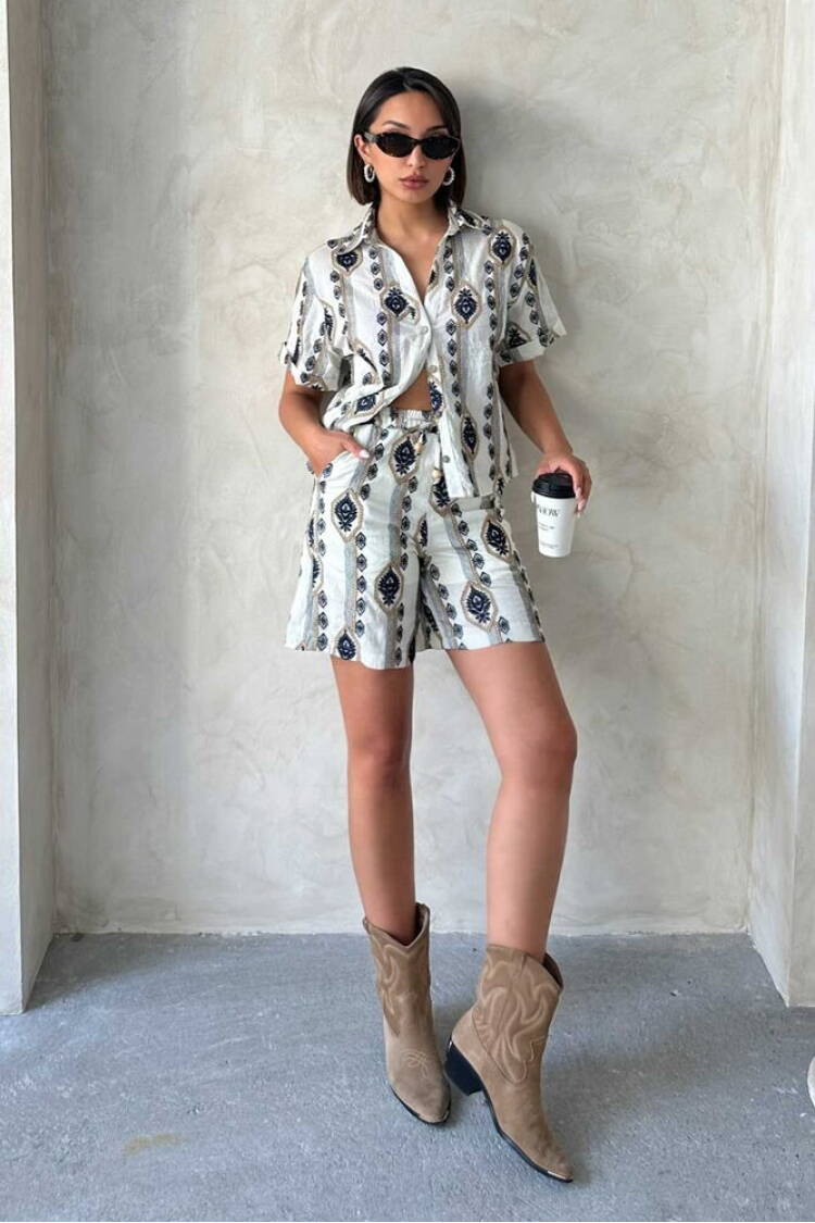 Embroidered Shorts - Stone - Brand: Topshow - Women's Clothing Wholesale - Globality Store