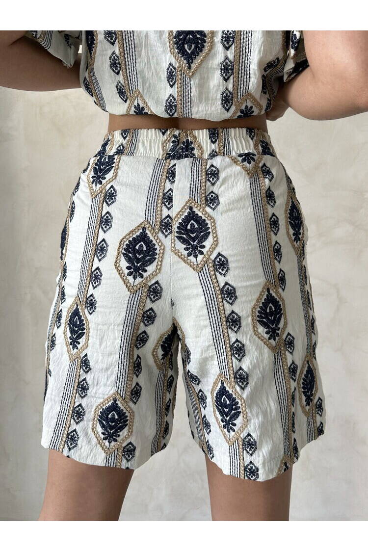 Embroidered Shorts - Stone