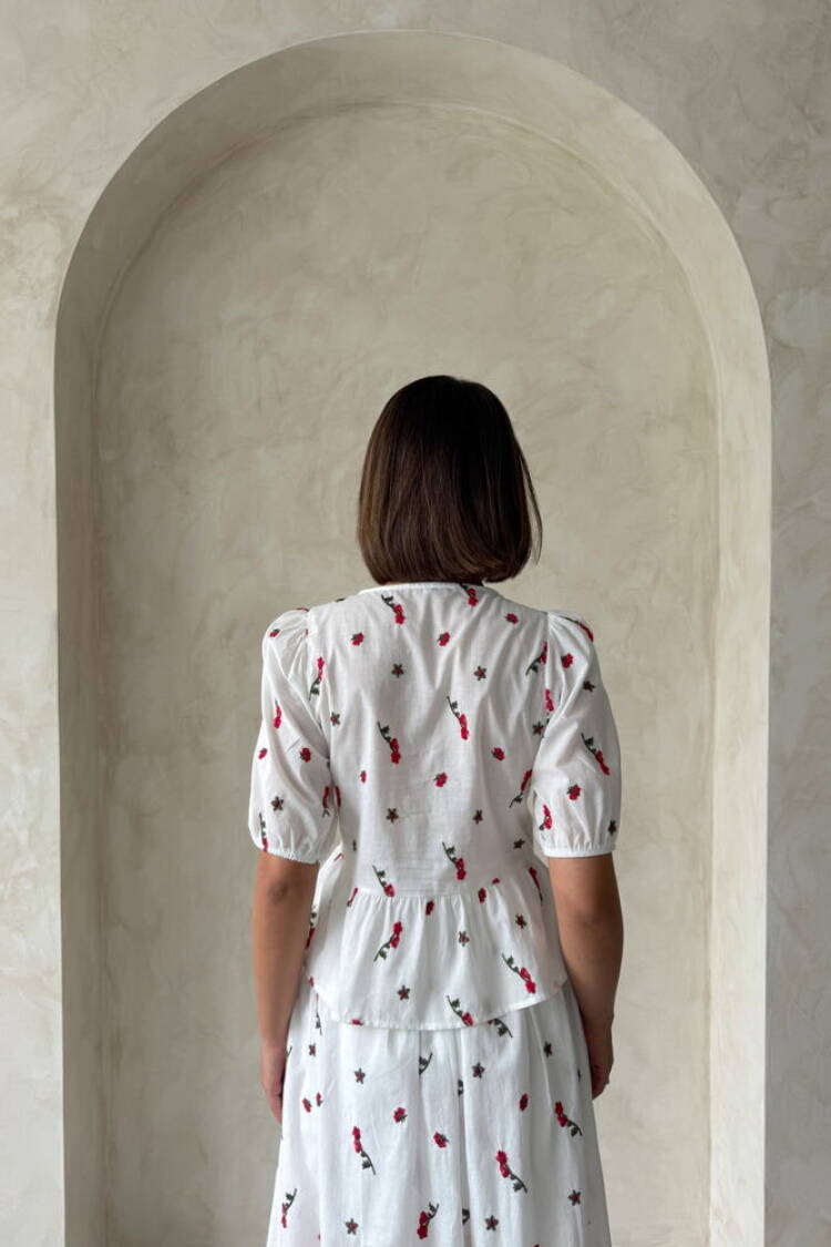 Front Tie Embroidered Voile Blouse