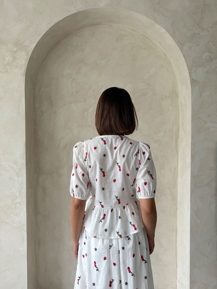Front Tie Embroidered Voile Blouse