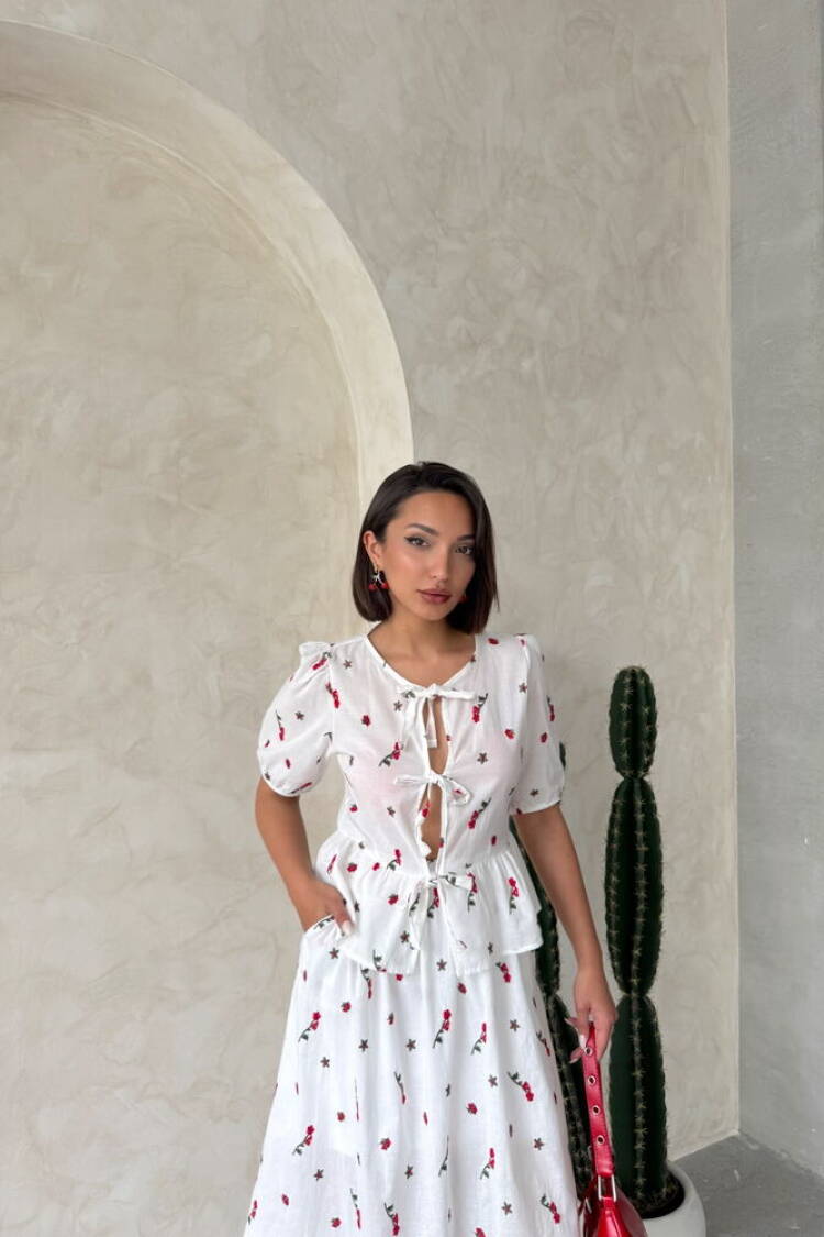 Front Tie Embroidered Voile Blouse