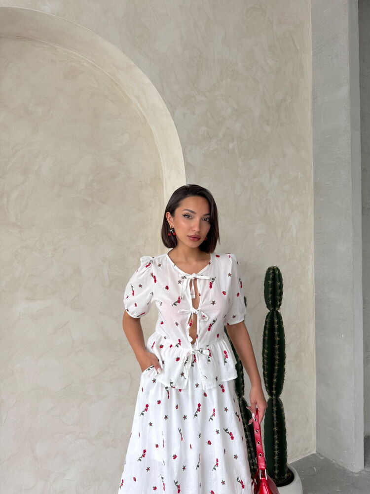Front Tie Embroidered Voile Blouse