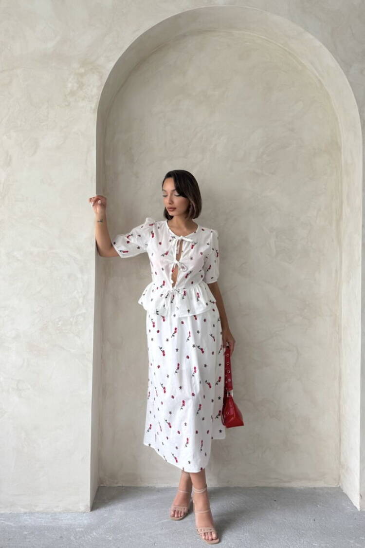 Front Tie Embroidered Voile Blouse