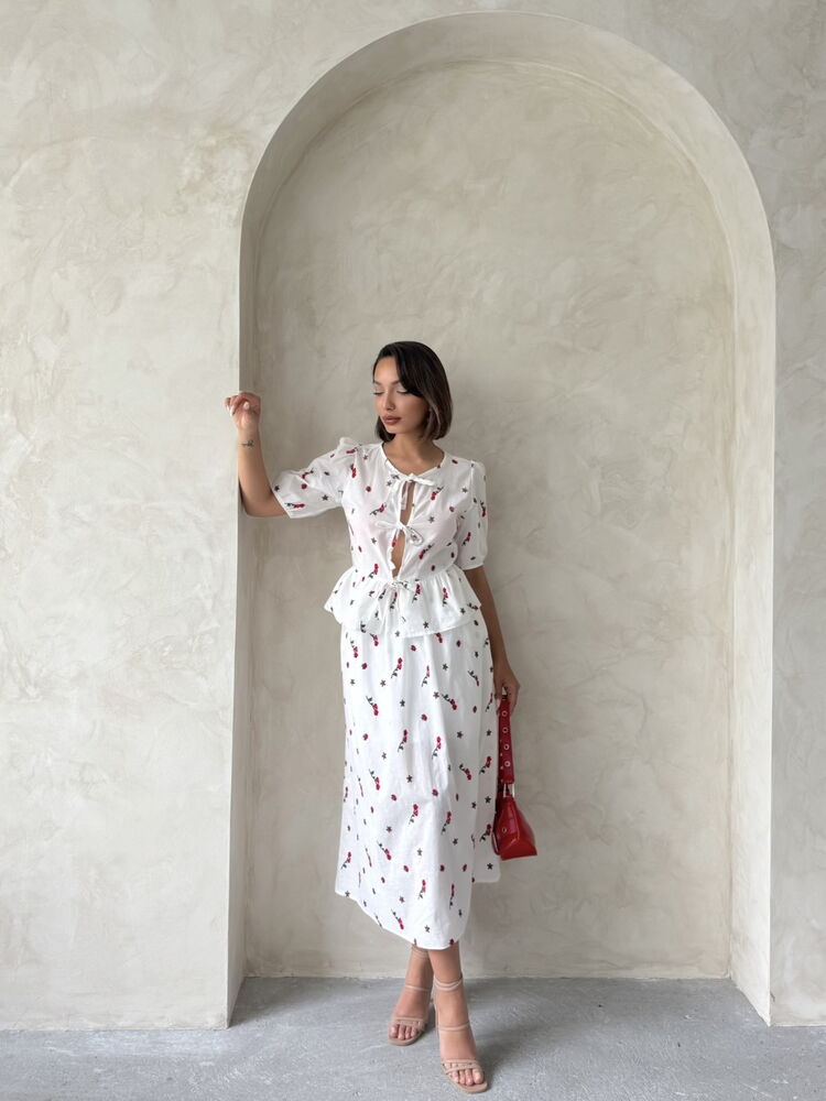 Front Tie Embroidered Voile Blouse