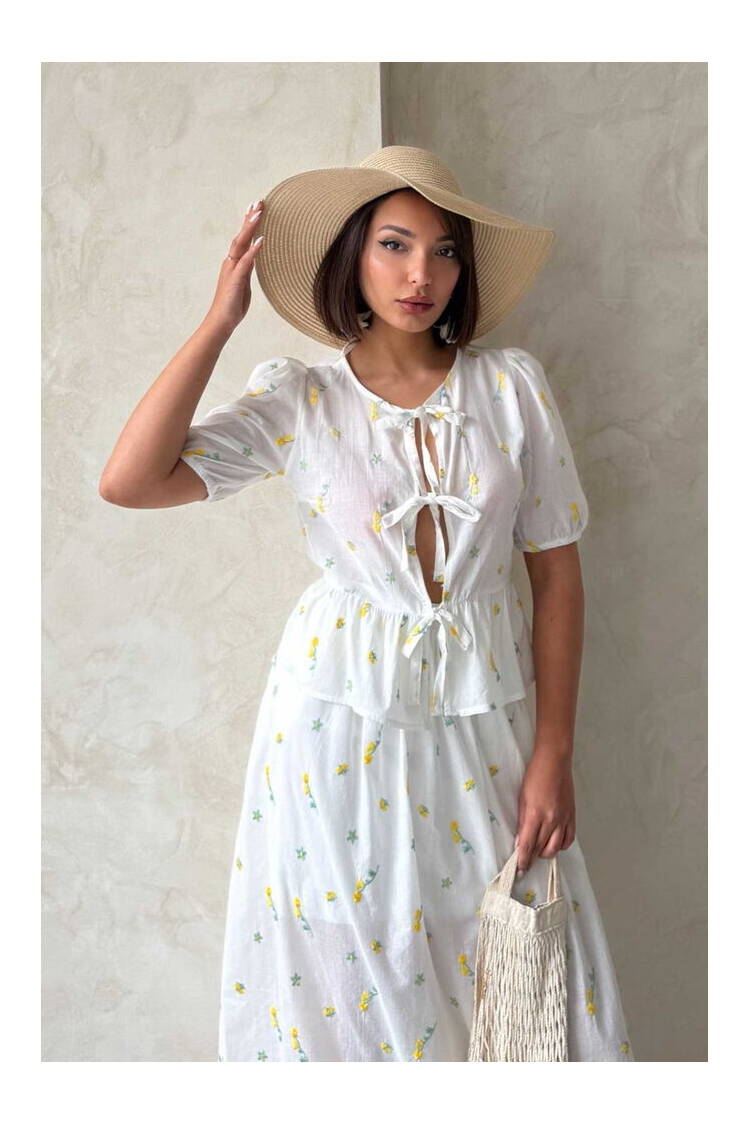 Front Tie Embroidered Voile Blouse - Brand: Topshow - Women's Clothing Wholesale - Globality Store