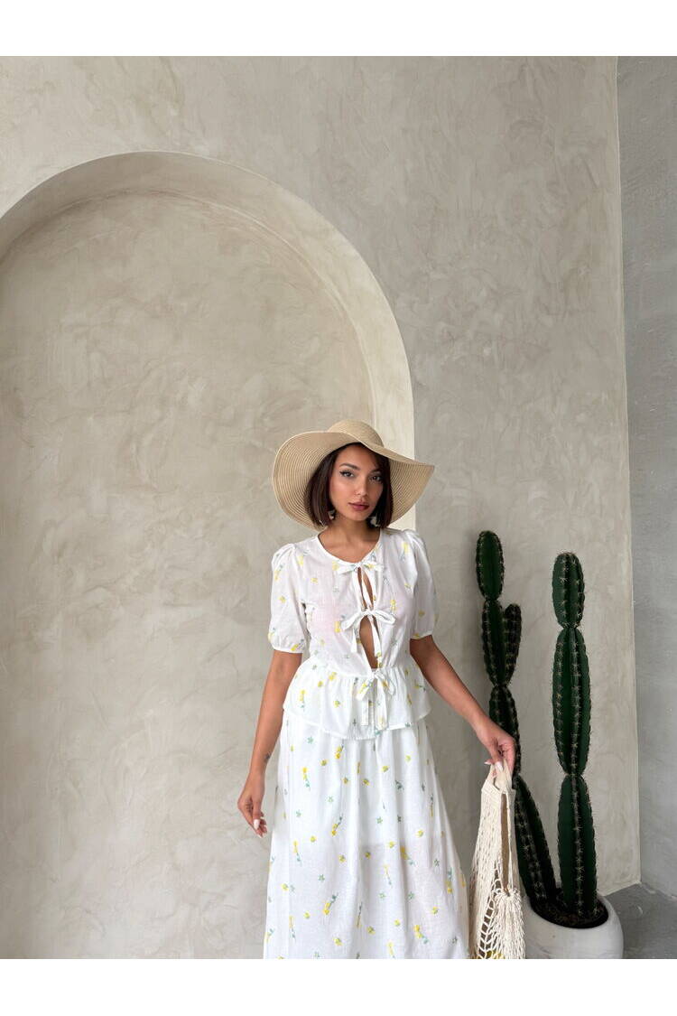 Front Tie Embroidered Voile Blouse