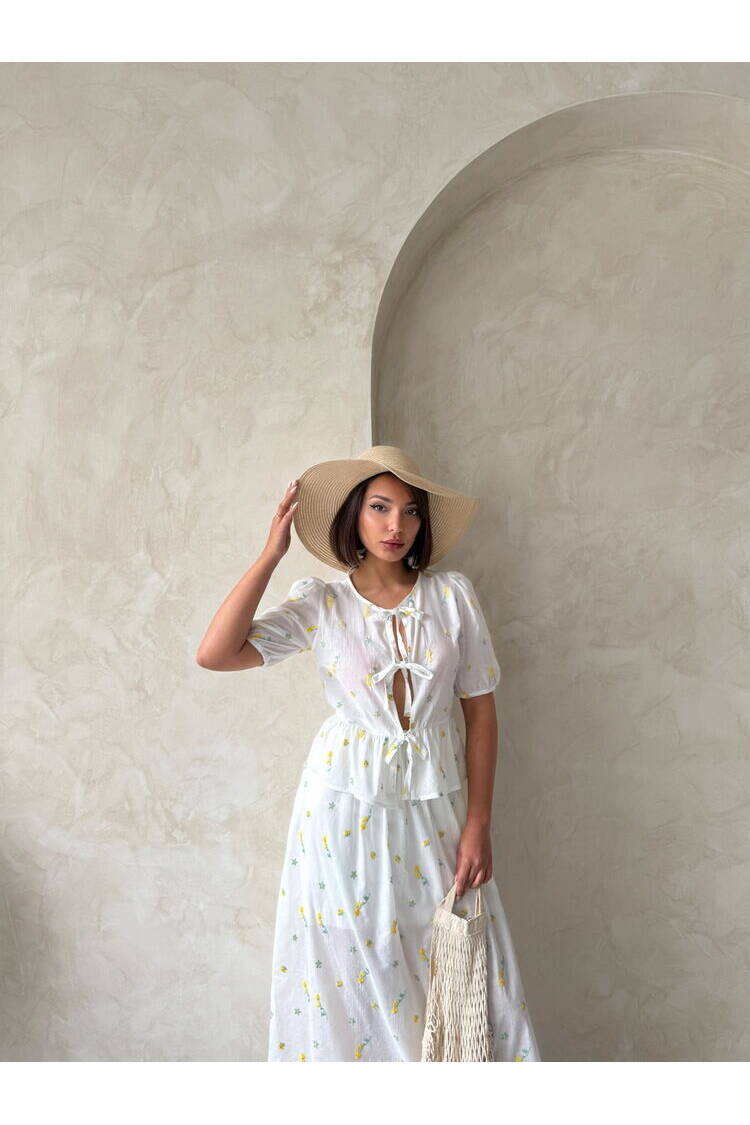 Front Tie Embroidered Voile Blouse