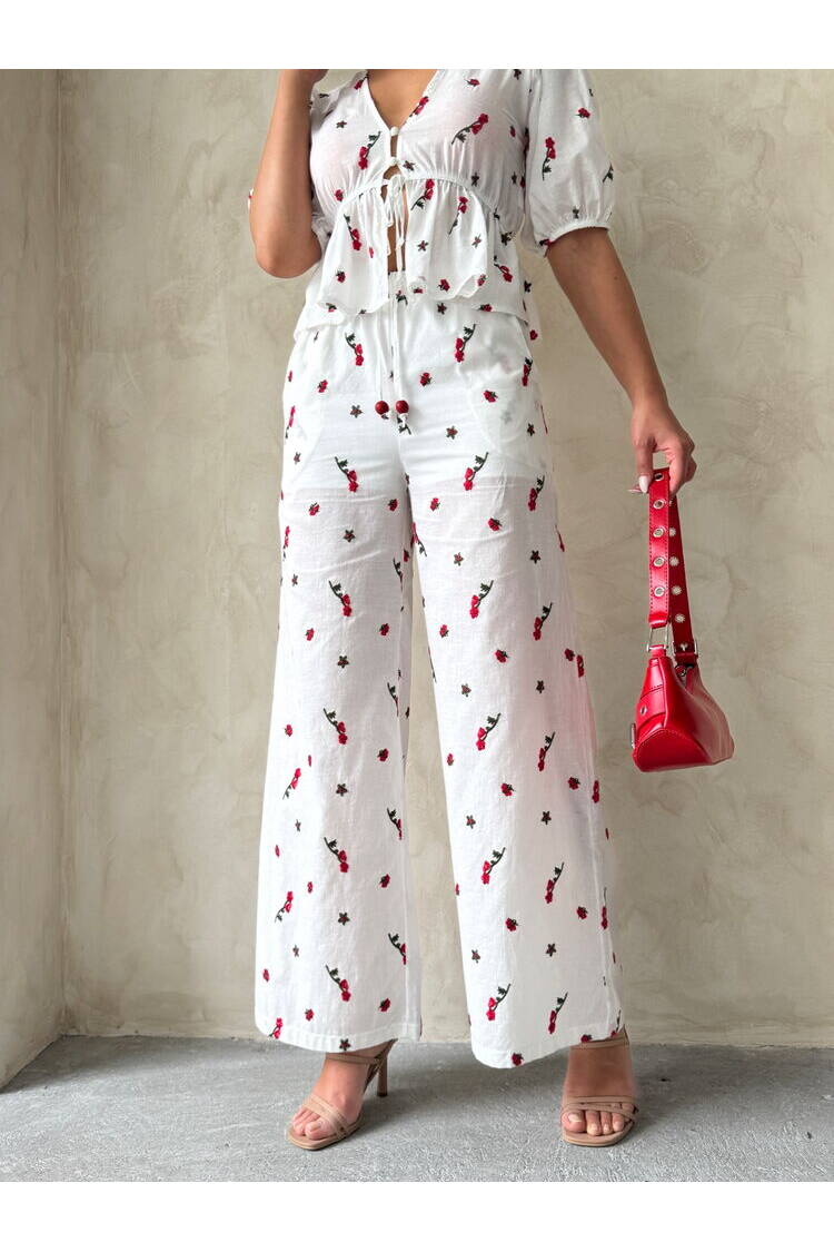 Embroidered Voile Pants