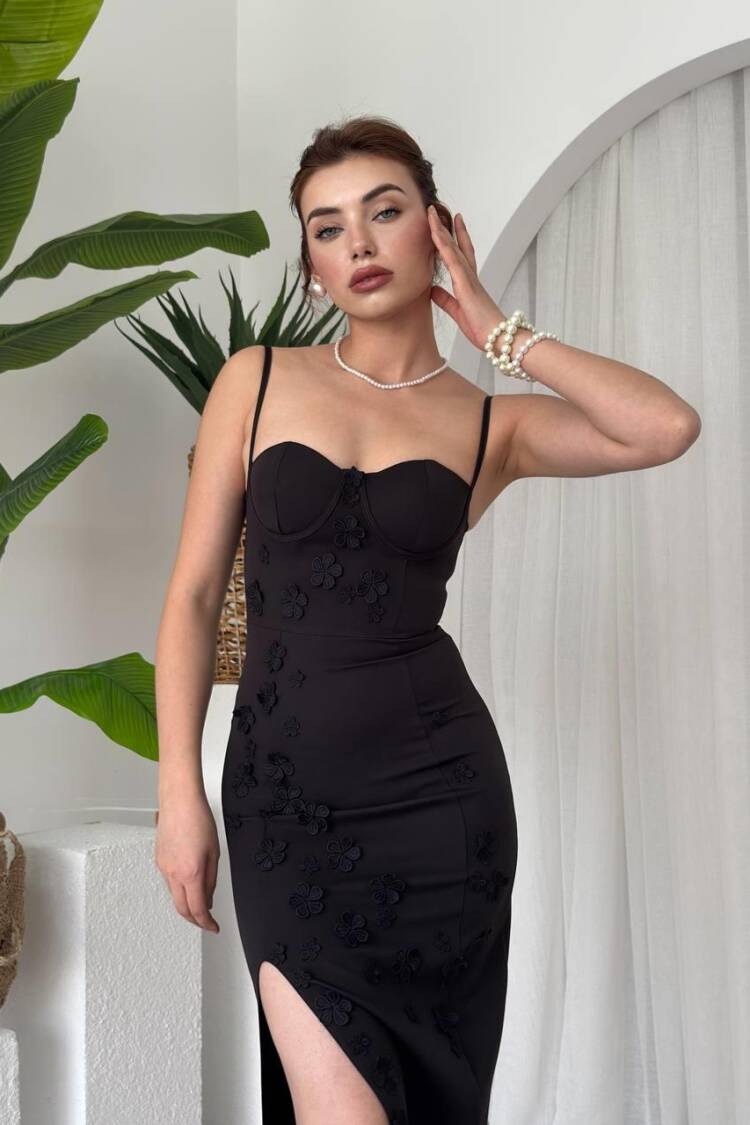 Roller Rose Detailed Dress - Etika - Globality Store - Women Clothes Wholesale Turkey