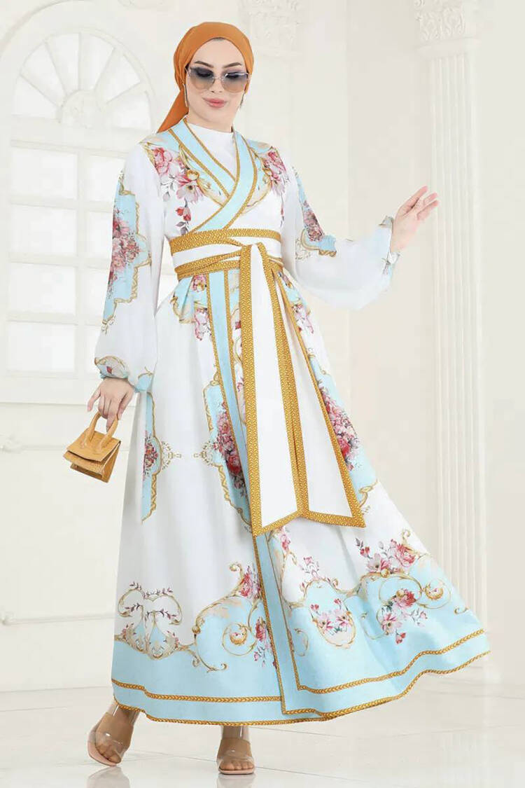 Belted Tire Burkini Dress - Ecru - Mode Roy - Globality Store - Women Clothes Wholesale Turkey
