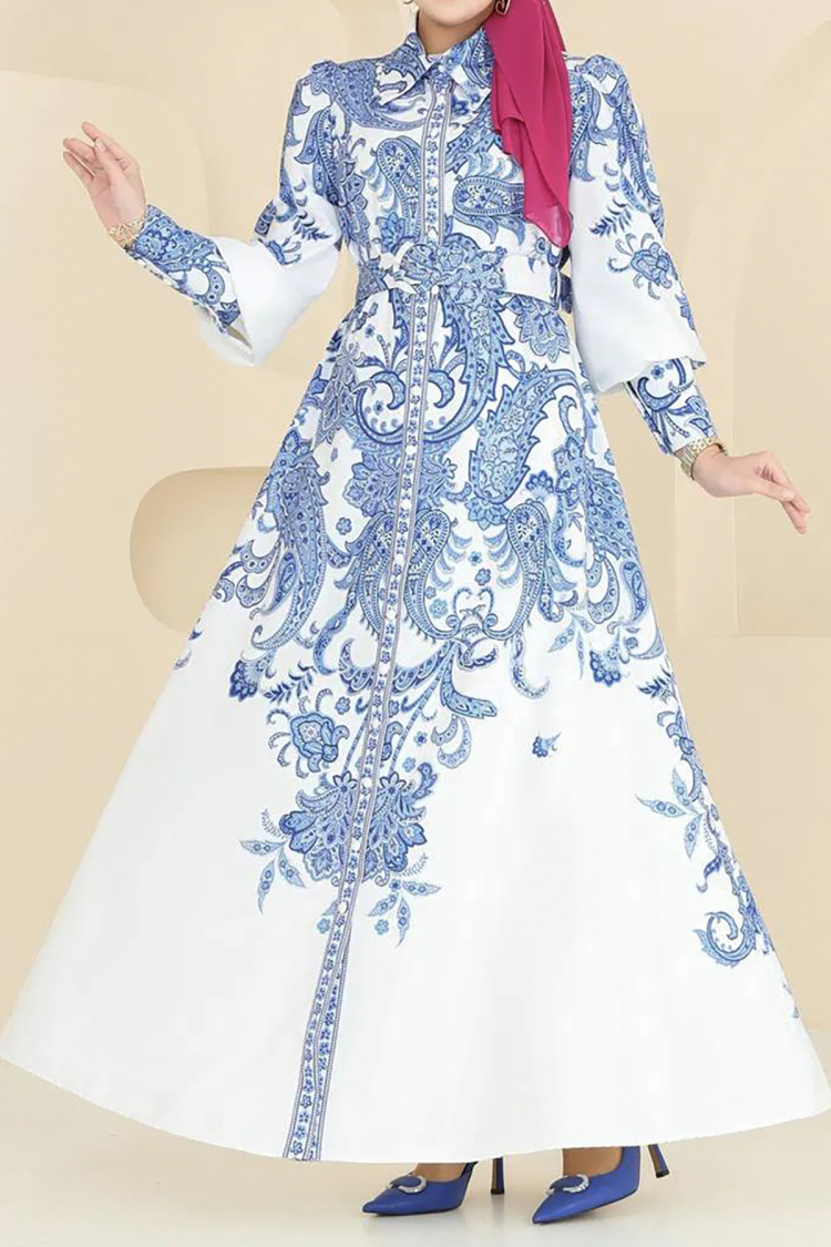 Button And Belt Detailed Patterned Burkini Dress