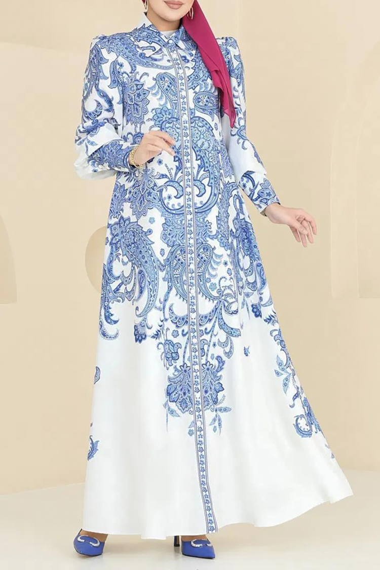 Button And Belt Detailed Patterned Burkini Dress