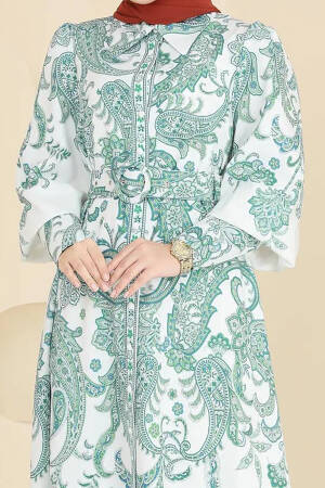 Button And Belt Detailed Patterned Burkini Dress - Mode Roy - Globality Store - Women Clothes Wholesale Turkey