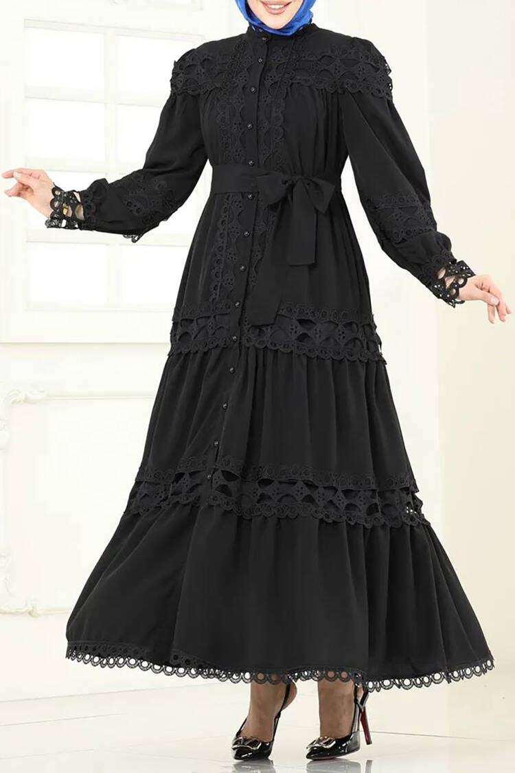 Guipure Detailed Burkini Dress - Black