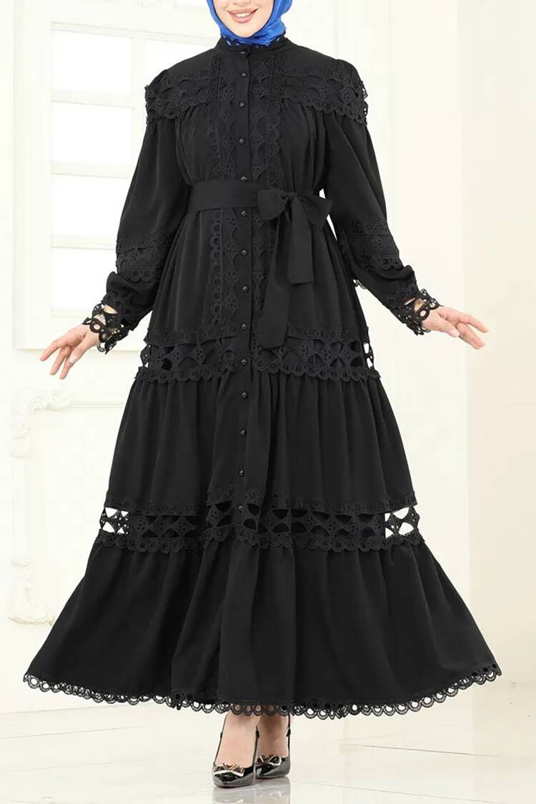 Guipure Detailed Burkini Dress - Black