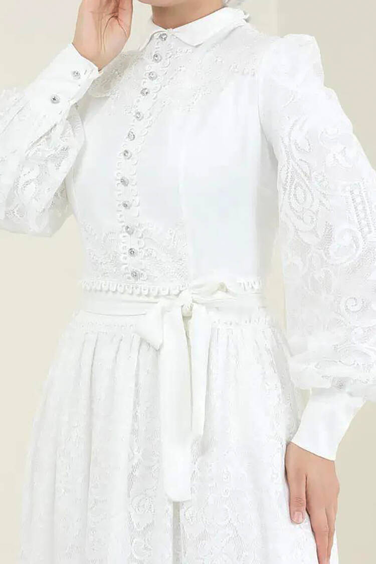 Lace Detailed Burkini Dress - Ecru - Mode Roy - Globality Store - Women Clothes Wholesale Turkey