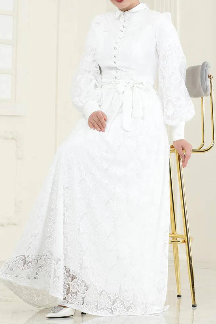 Lace Detailed Burkini Dress - Ecru