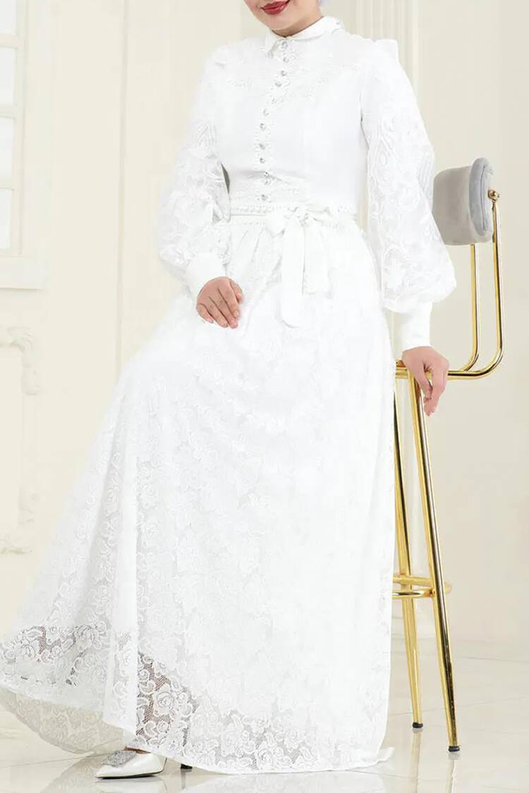 Lace Detailed Burkini Dress - Ecru