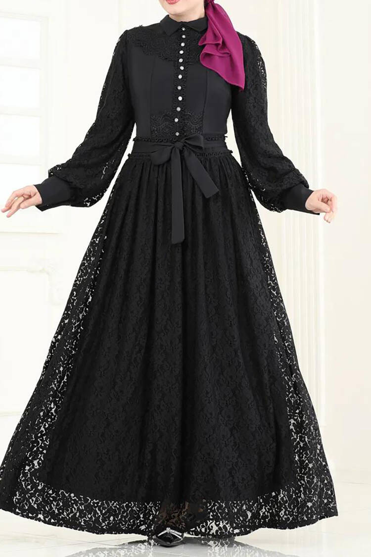 Lace Detailed Burkini Dress - Black