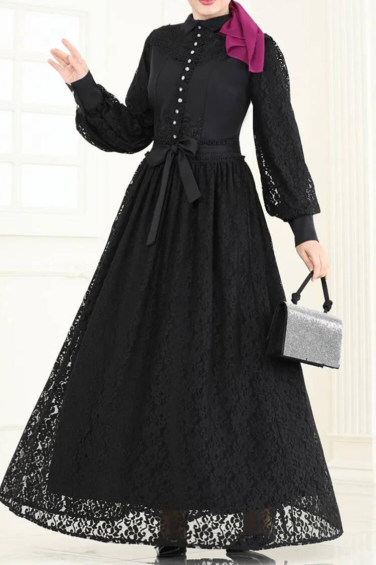 Lace Detailed Burkini Dress - Black