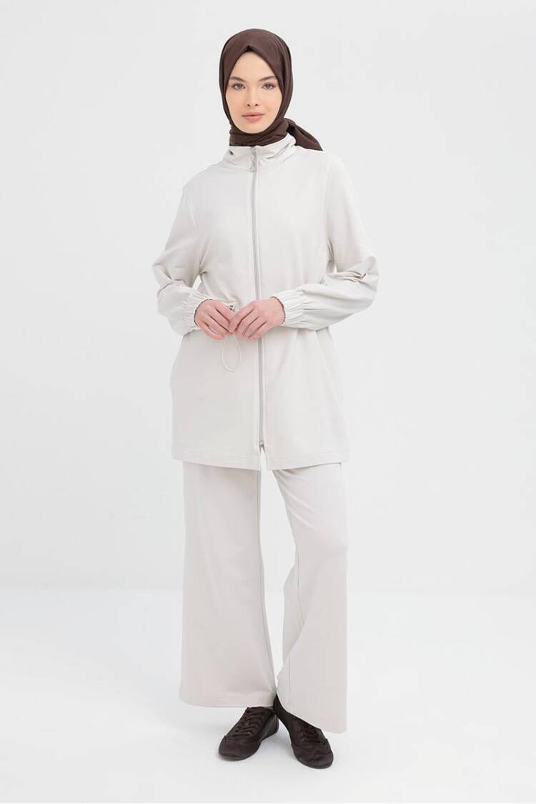 Waist Ruffle Zipper Lycra Tracksuit