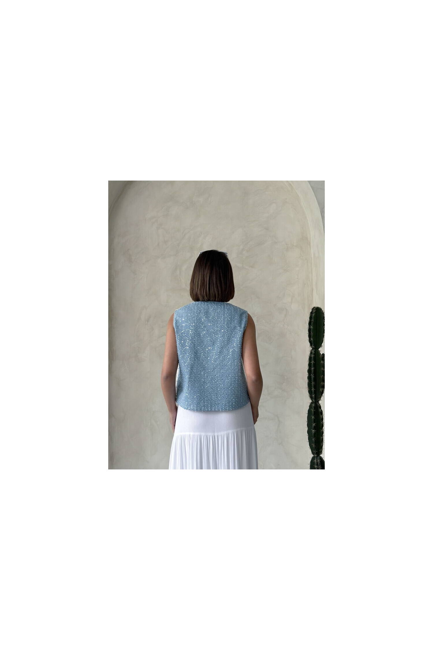 Denim Detailed Lace Vest With Front Closure - Raw - Brand: Topshow - Women's Clothing Wholesale - Globality Store