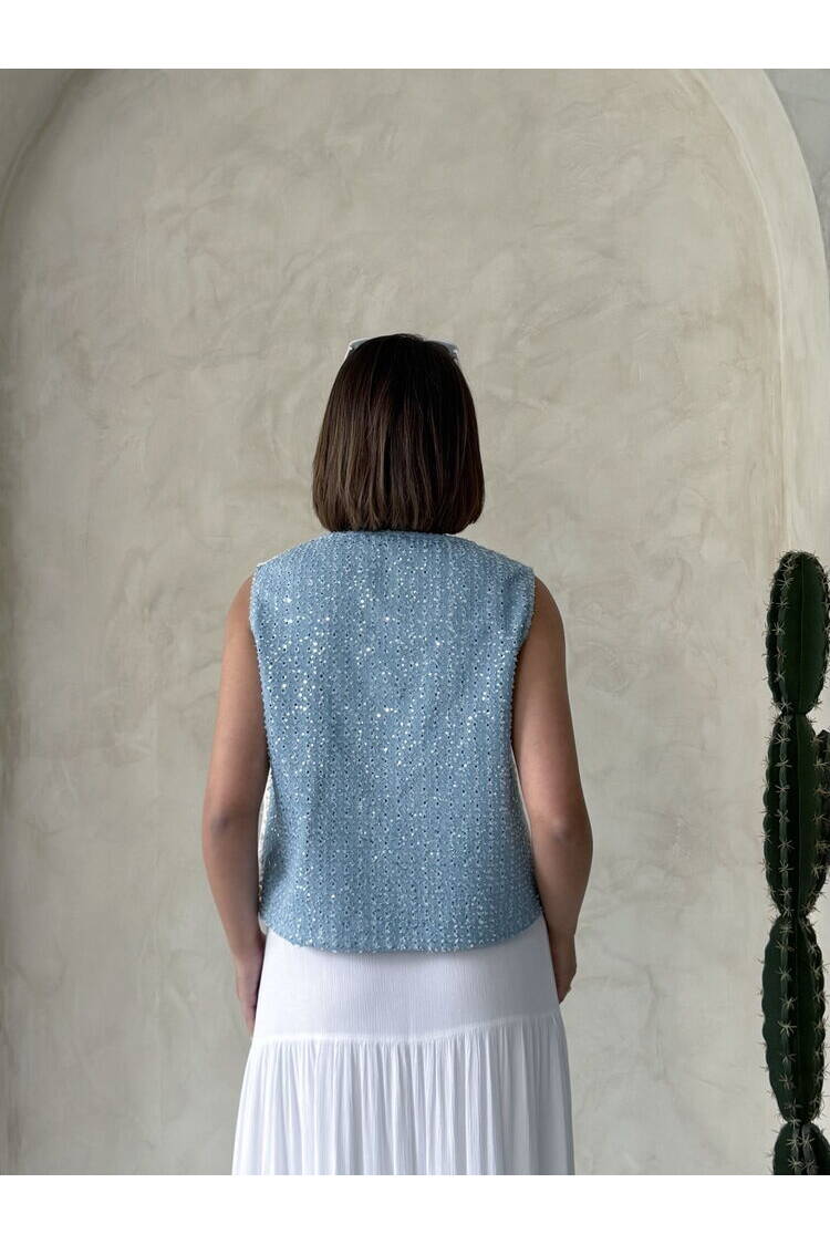 Denim Detailed Lace Vest With Front Closure - Raw