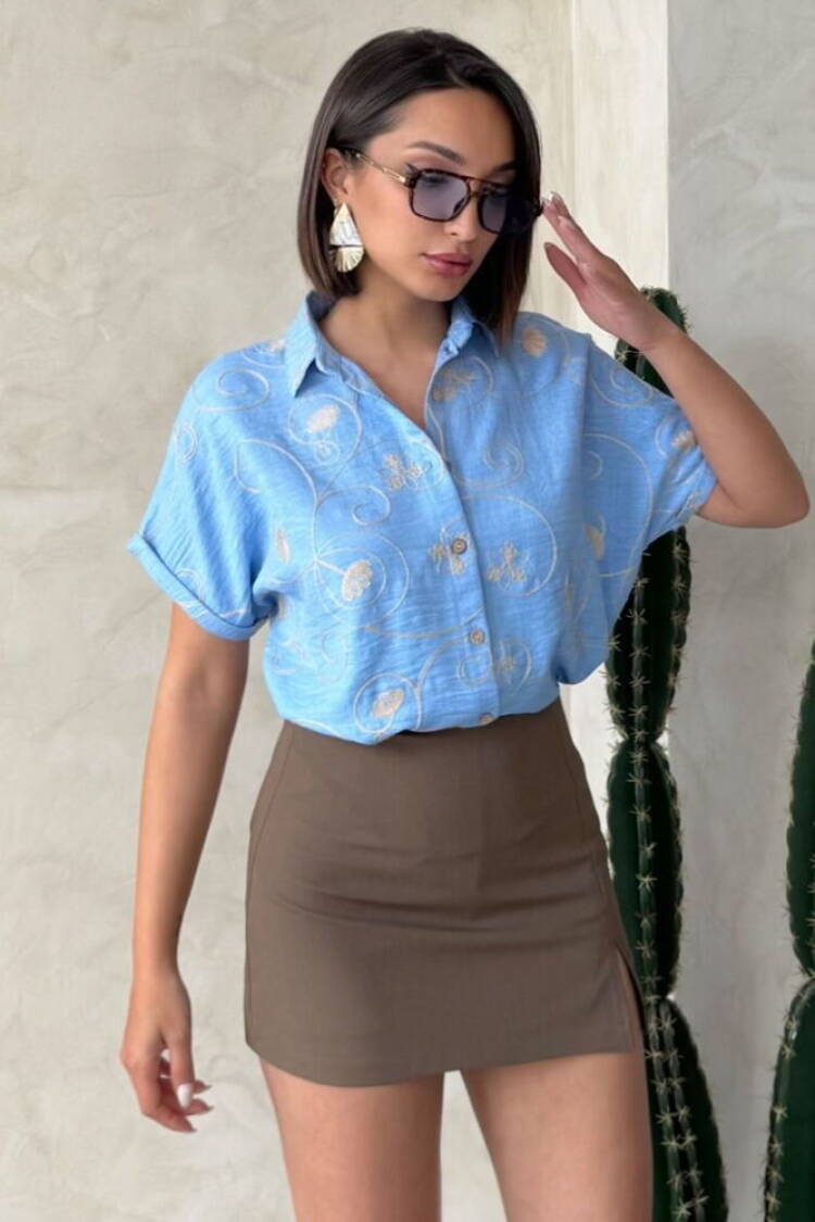 D 2789 Embroidered Shirt - LightDsn2 - Topshow - Globality Store - Women Clothes Wholesale Turkey