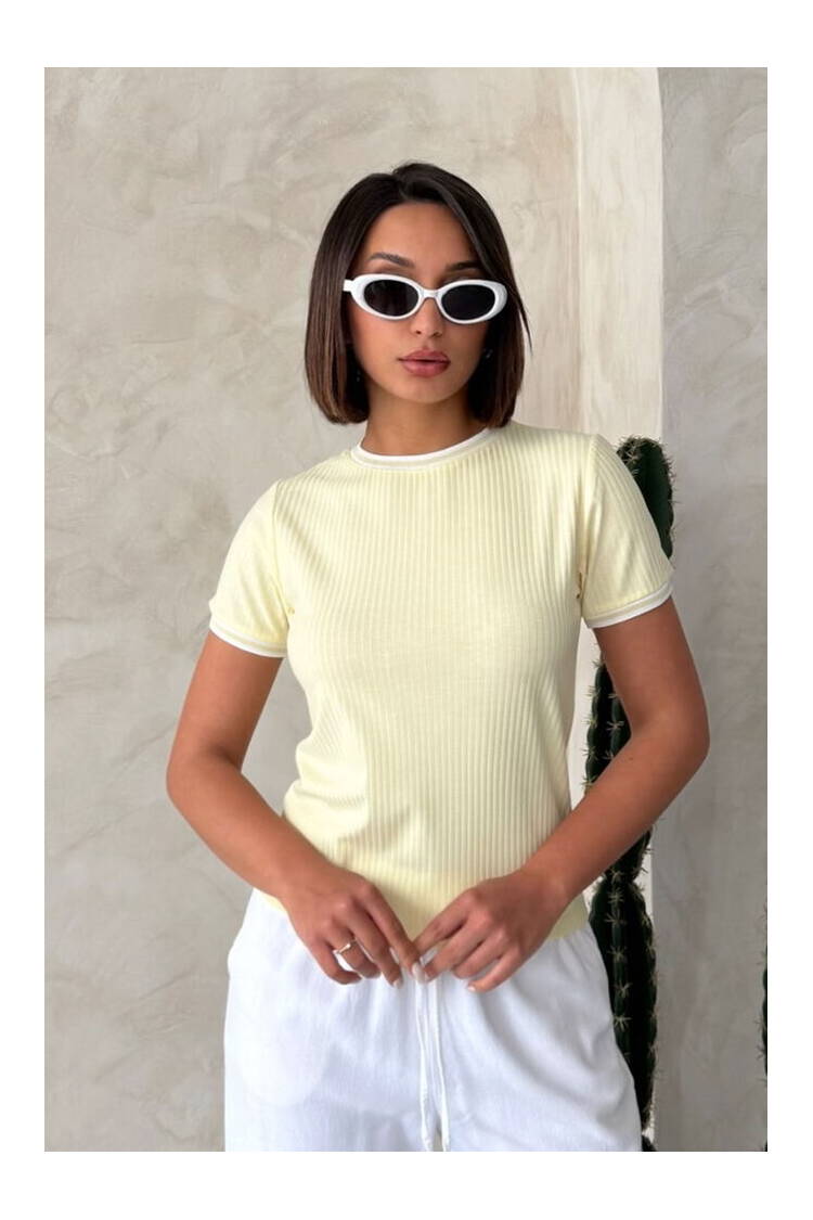 D2211 Crew Neck Tshırt - Yellow - Brand: Topshow - Women's Clothing Wholesale - Globality Store