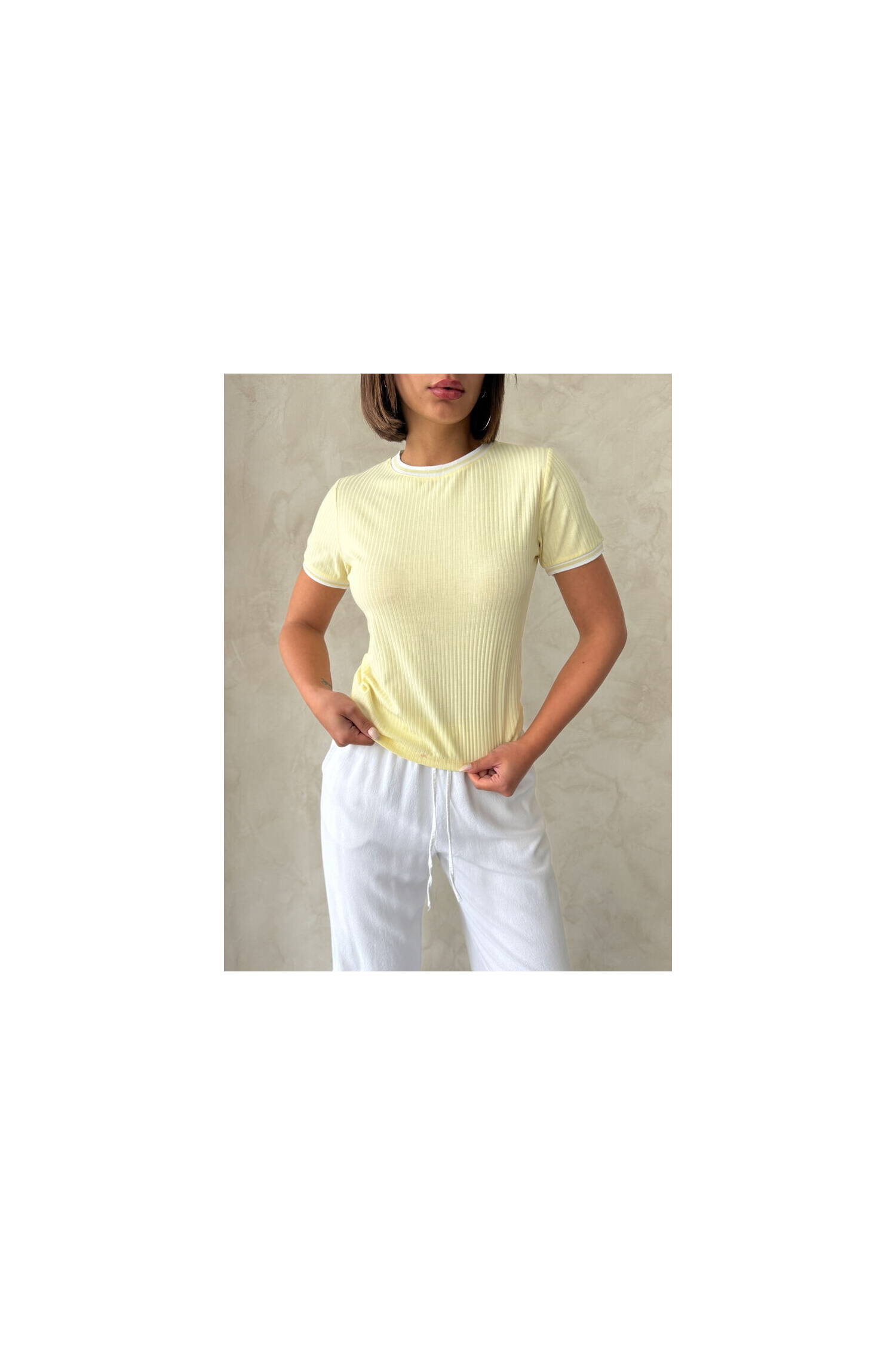 D2211 Crew Neck Tshırt - Yellow - Brand: Topshow - Women's Clothing Wholesale - Globality Store
