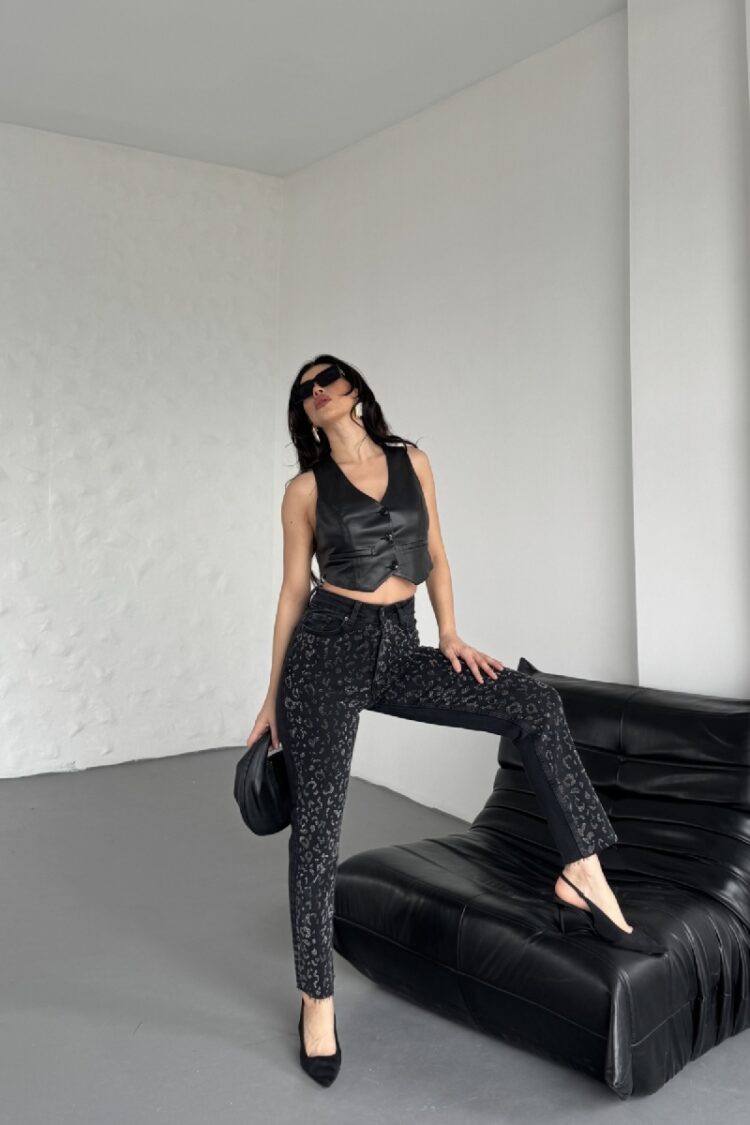 Leopard Stone Mom Fit Jeans