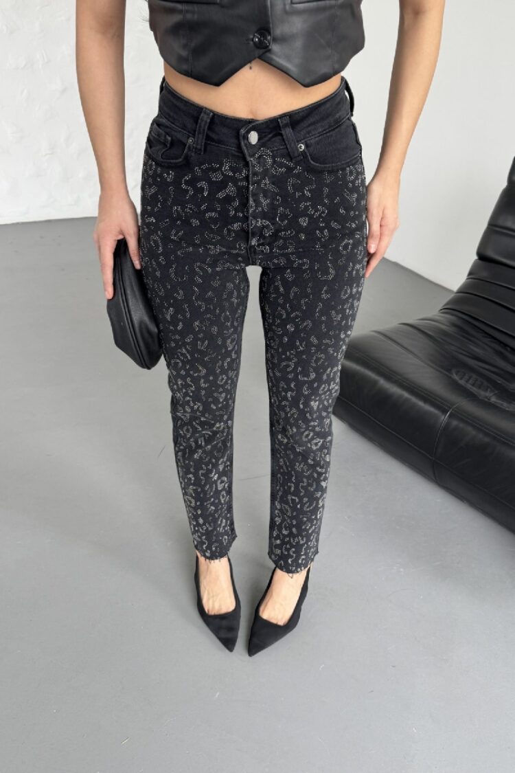 Leopard Stone Mom Fit Jeans
