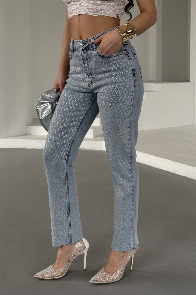 Mom Fit Jeans With Stones - Brand: XLove - Women's Clothing Wholesale - Globality Store