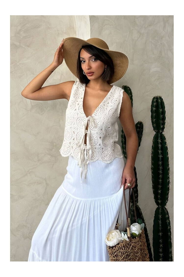 Lace Vest With Front Tie - Raw - Brand: Topshow - Women's Clothing Wholesale - Globality Store