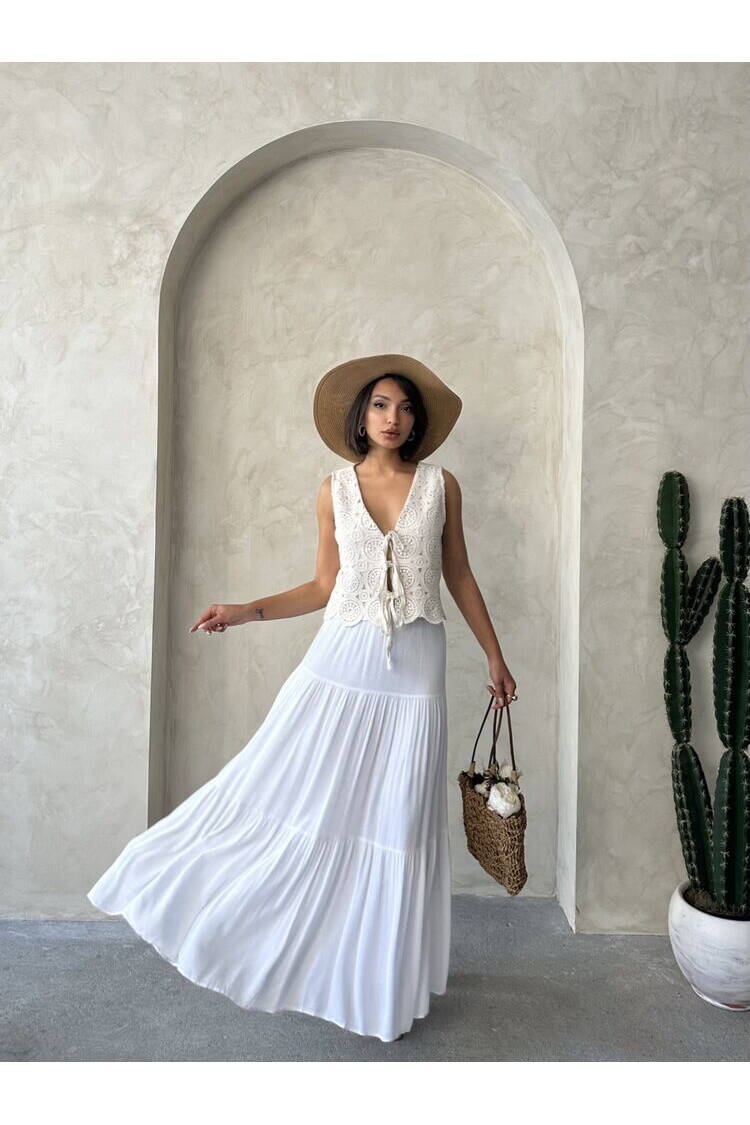 Lace Vest With Front Tie - Raw