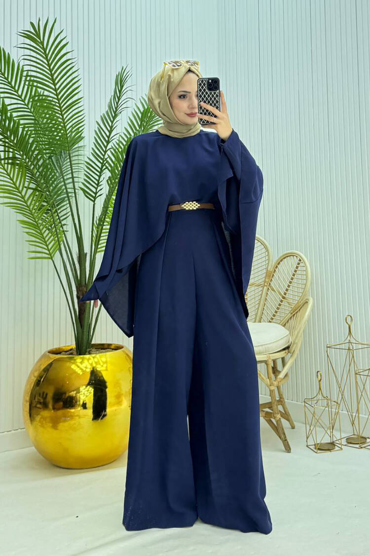 Caped Belt Detailed Burkini Jumpsuit - Saks - Mode Roy - Globality Store - Women Clothes Wholesale Turkey