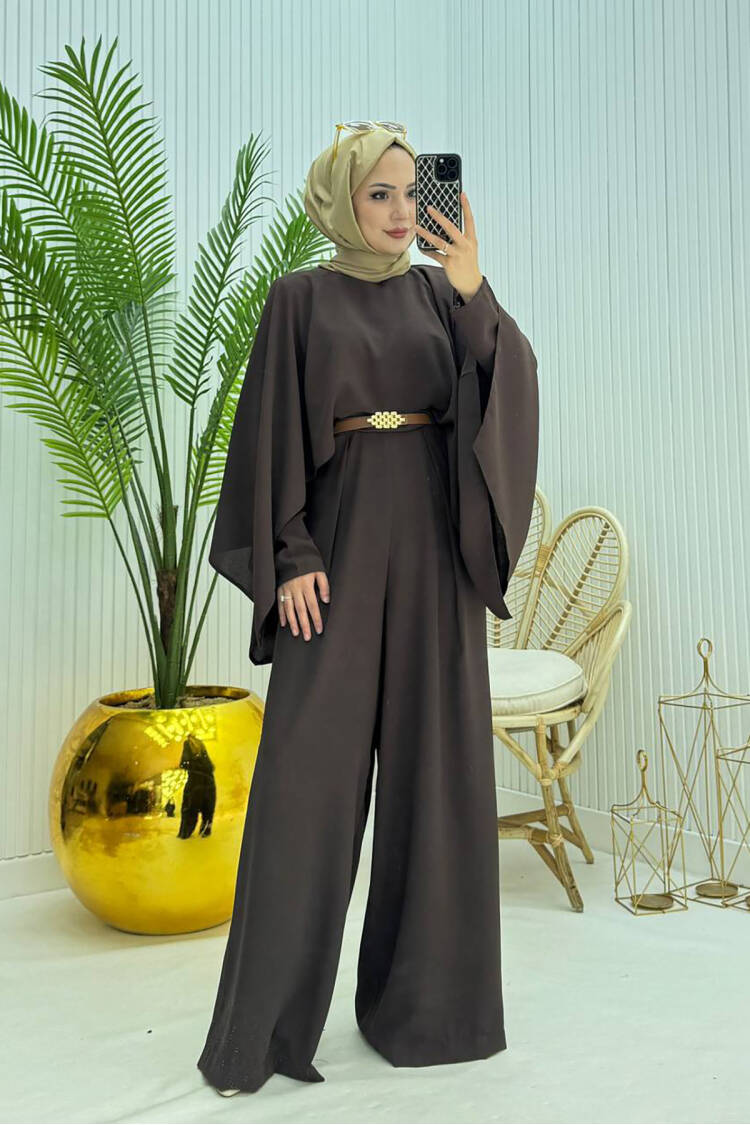 Caped Belt Detailed Burkini Jumpsuit