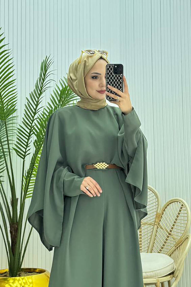 Caped Belt Detailed Burkini Jumpsuit