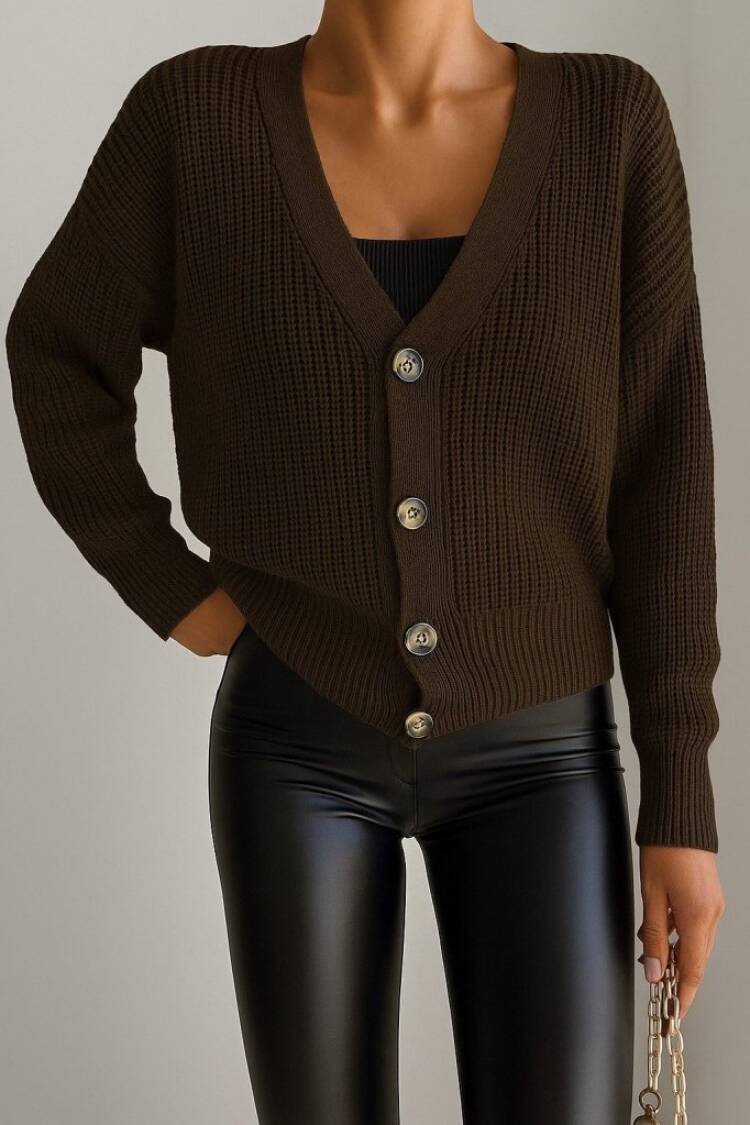 Women's Long Sleeve Button Detail Knitwear Blouse