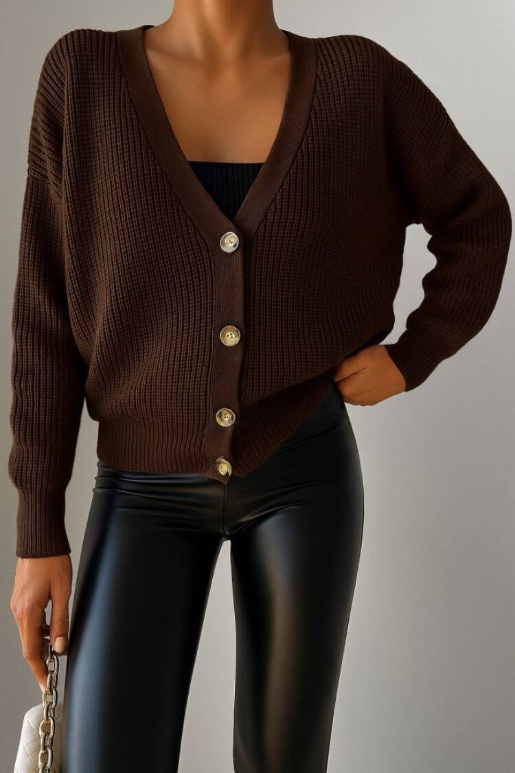 Women's Long Sleeve Button Detail Knitwear Blouse