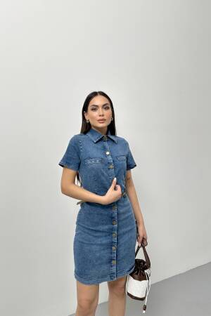 Denim Dress With Wash - STEPS - Globality Store - Women Clothes Wholesale Turkey